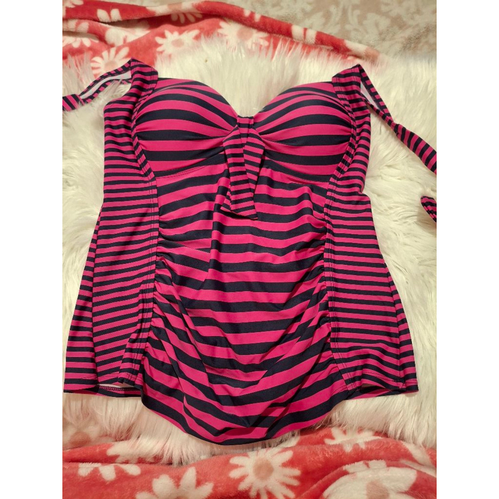 Merona Pink & Navy tankini swimsuit pin up girl swimsuit sz Medium top